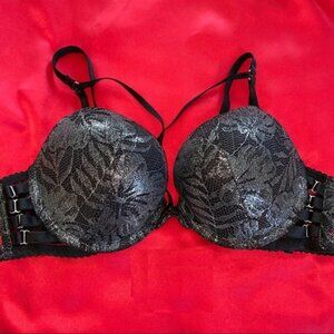 NEW VS Very Sexy Push Up Bra Gel Padded 32B Black Foil Lace
